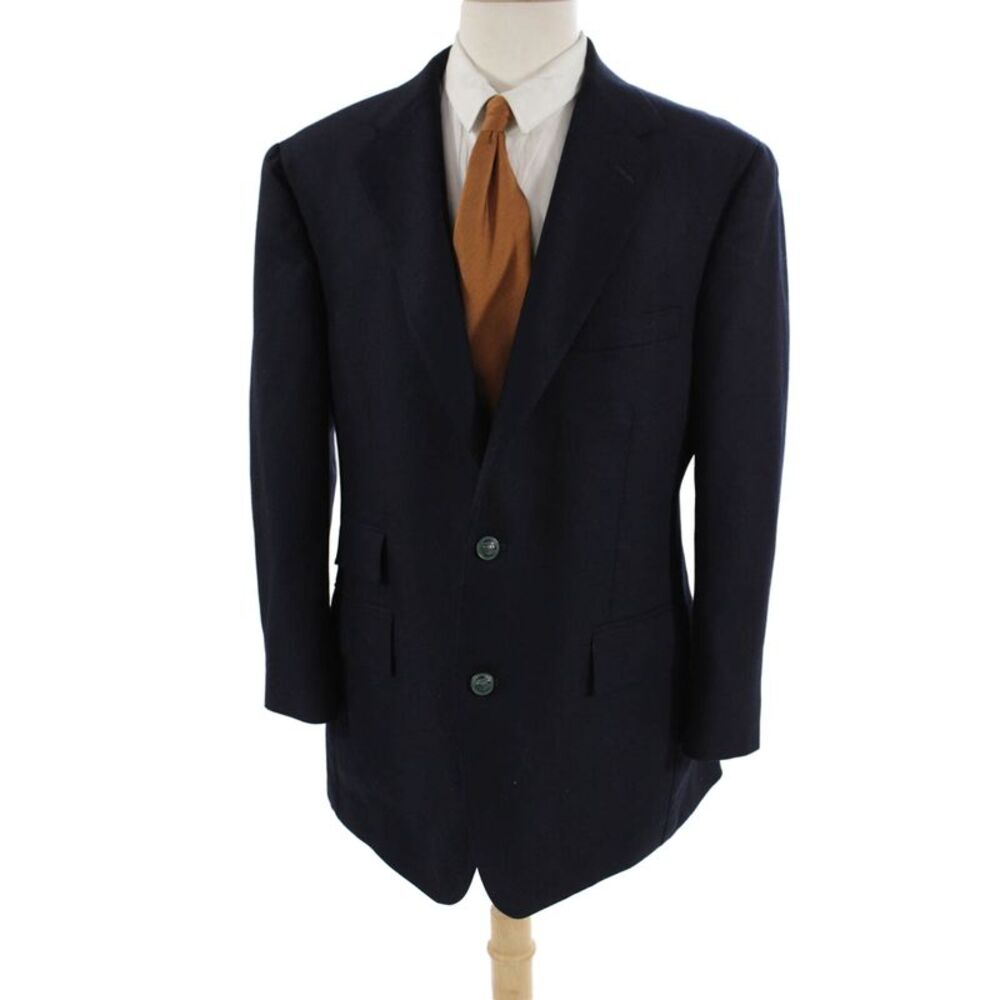 Jay Kos Men Dark Blue Wool Blend Solid Button Blazer Size 42
